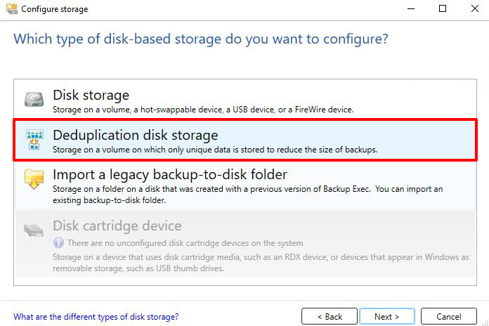 Backup Exec Deduplication disk storage